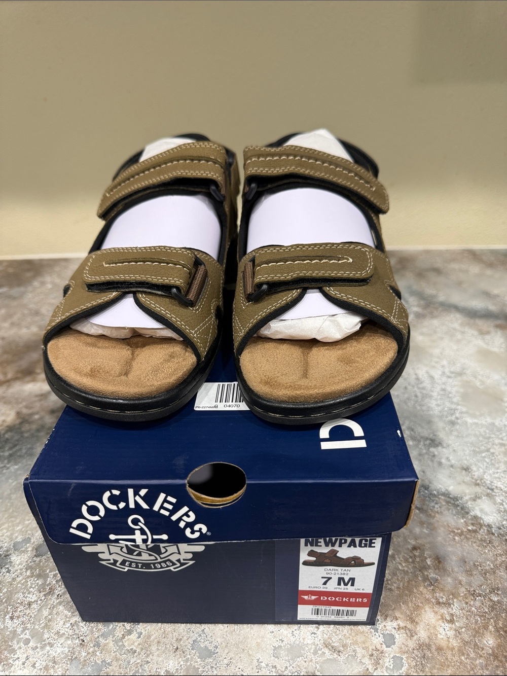 Dockers Olive and Tan Men’s Dual-Strap Velcro Sandals
